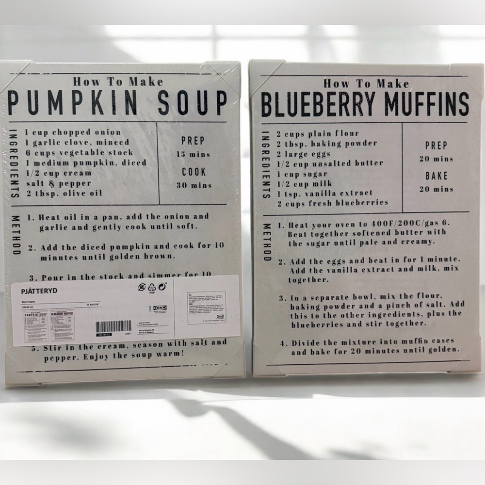 Pumpkin Soup and Blueberry Muffins Recipe Kitchen Poster Wall Art Combo Set